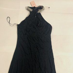 RED Valentino black mini dress with rhinestone neckline